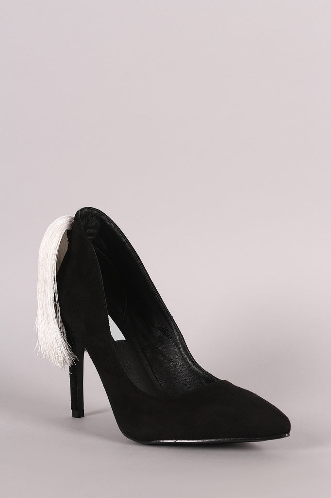 Suede Ponytail Fringe Pointy Toe Pump