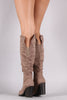 Bamboo Suede Chunky Heel Knee High Boots