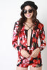 Textured Knit Floral Print Collarless Blazer