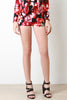 Textured Knit Floral Print High Waisted Shorts