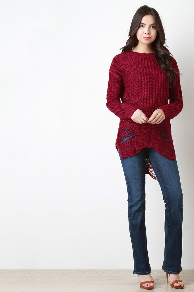 Shred Accent Loose Knit Sweater Top