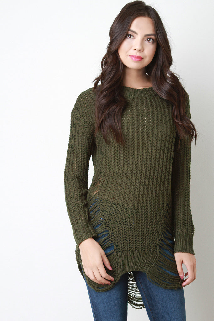 Shred Accent Loose Knit Sweater Top