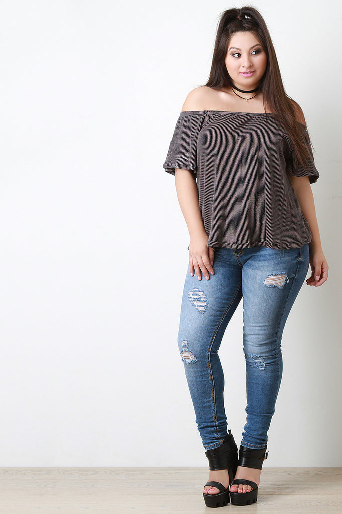 Contrast Rib Knit Off The Shoulder Top