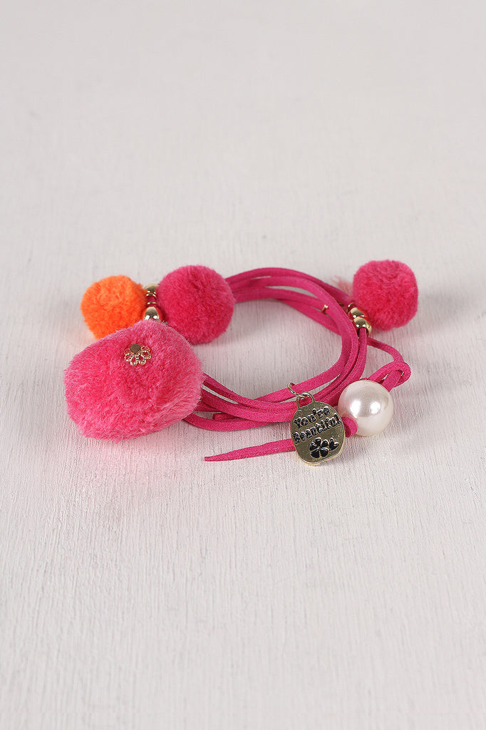 You're Beautiful Vegan Leather Pom Pom Wrap Bracelet