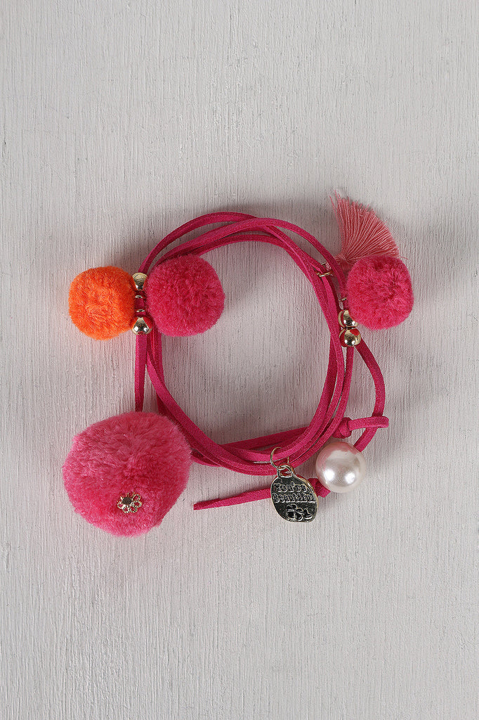 You're Beautiful Vegan Leather Pom Pom Wrap Bracelet