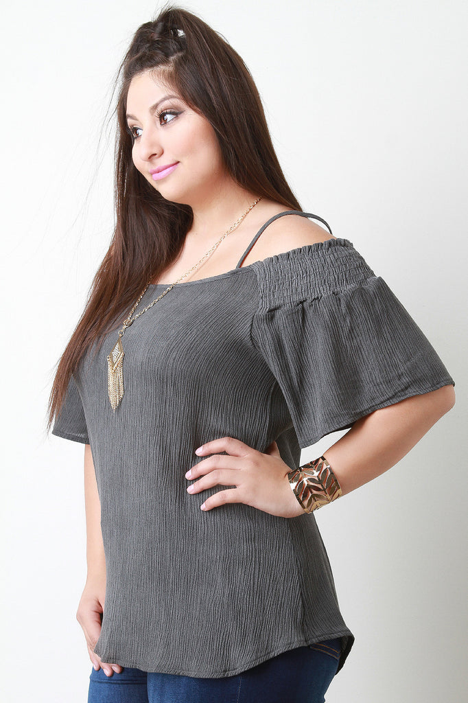 Crinkled Woven Bardot Necklace Top