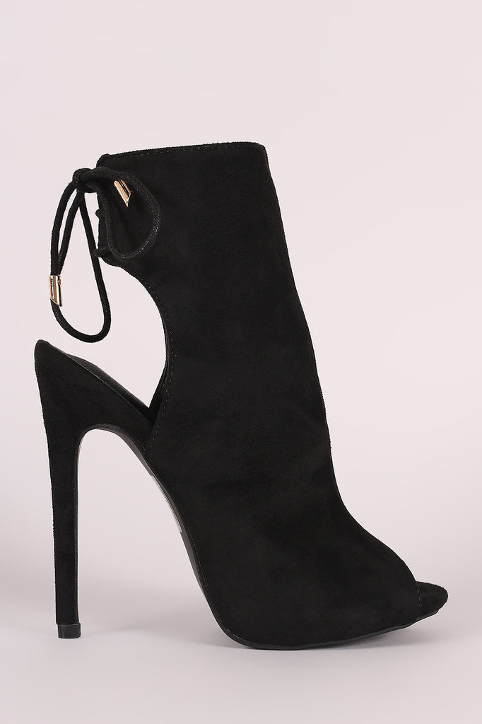 Suede Peep Toe Back Lace Up Stiletto Mule Booties