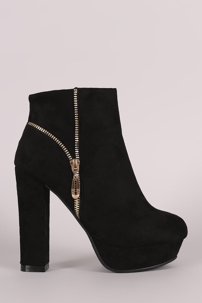 Suede Zip Up Platform Booties