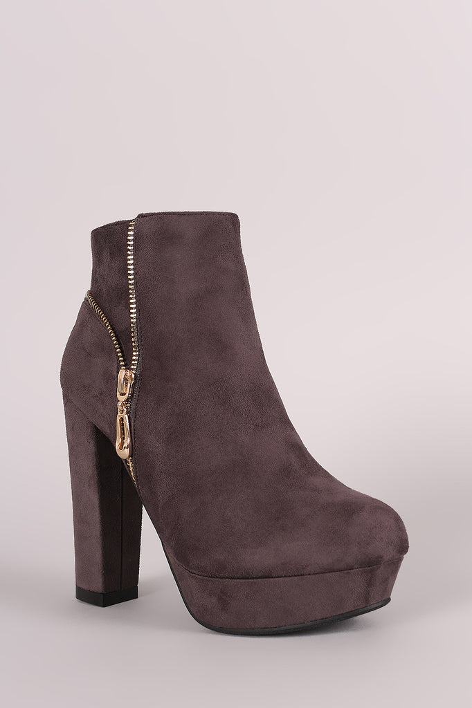 Suede Zip Up Platform Booties