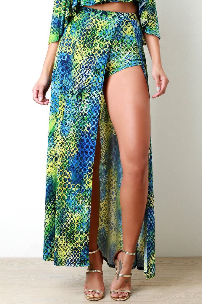 Abstract Circle High Waist Slit Maxi Skirt