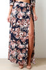 Textured Floral Print High Slit Maxi Skirt