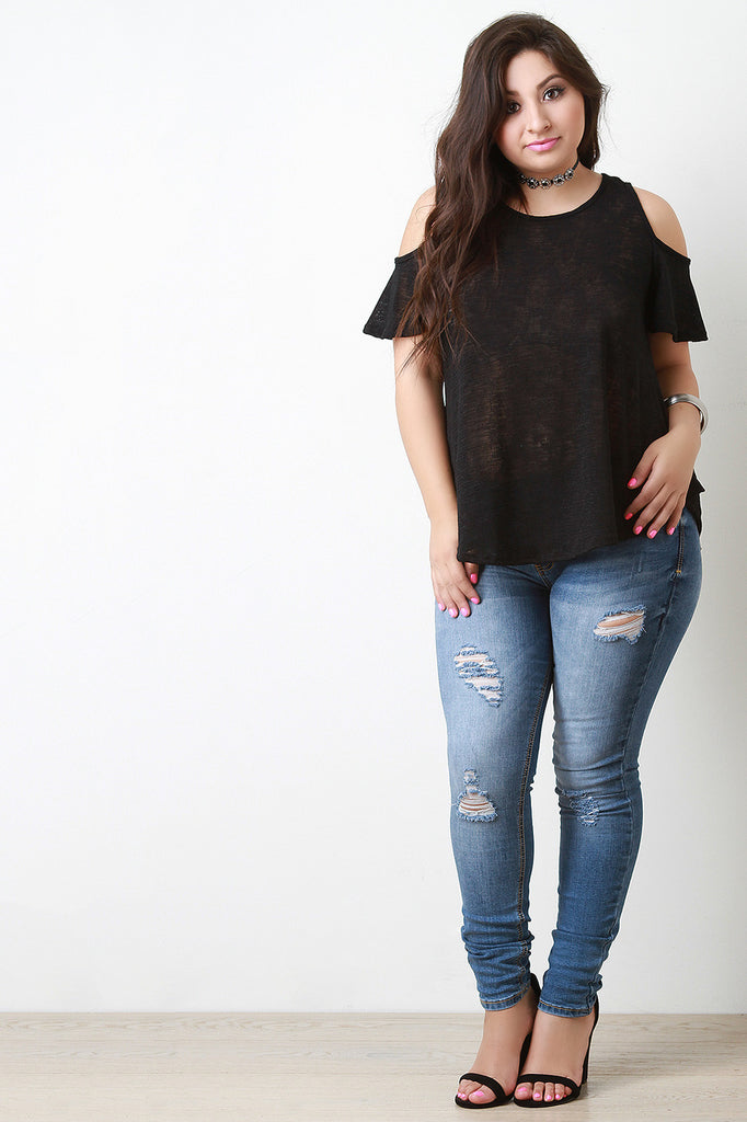 Cold Shoulder Marled Knit Top