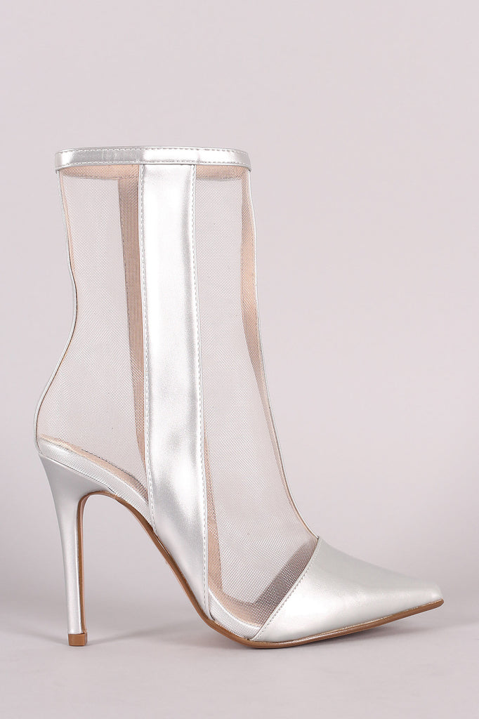 Patent Mesh Inset Pointy Toe Stiletto Ankle Boots