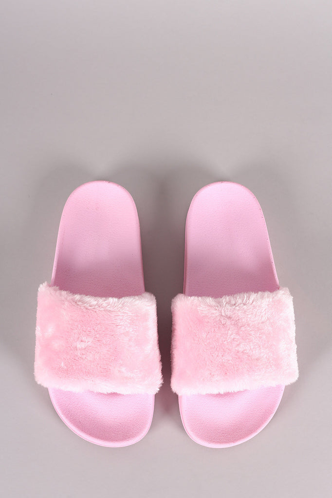 Fur Open Toe Slide Sandal