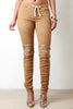 Drawstring Waist Edgy Distressed Moto Jeans