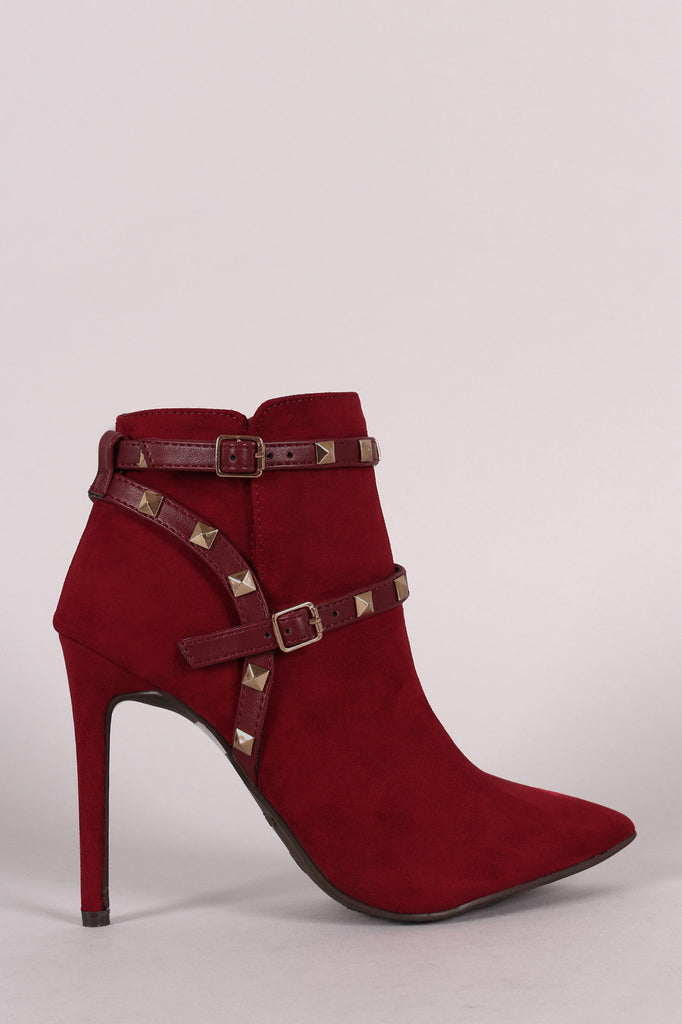 Anne Michelle Studded Strap Pointed Toe Stiletto Booties