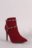 Anne Michelle Studded Strap Pointed Toe Stiletto Booties