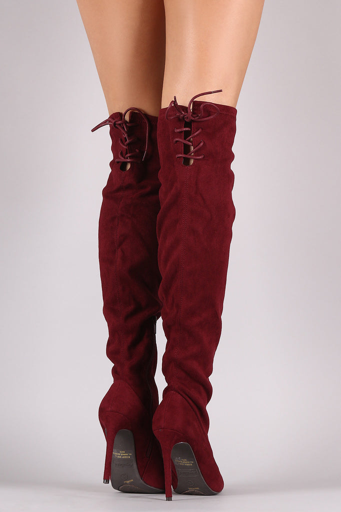 Anne Michelle Suede Back Lace Up Stretchy Stiletto Boots