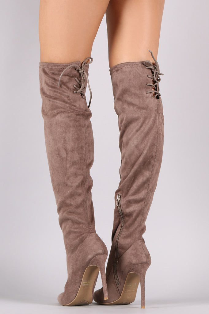 Anne Michelle Suede Back Lace Up Stretchy Stiletto Boots