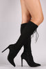 Anne Michelle Stretchy Suede Corset Lace Up Boots