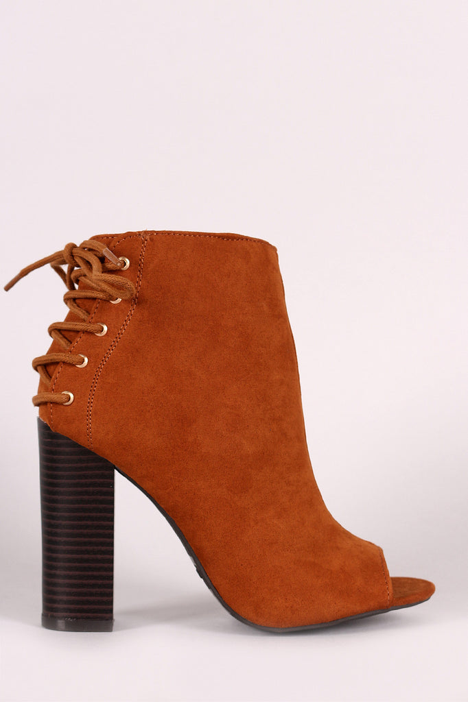 Bamboo Suede Peep Toe Back Lace-Up Booties