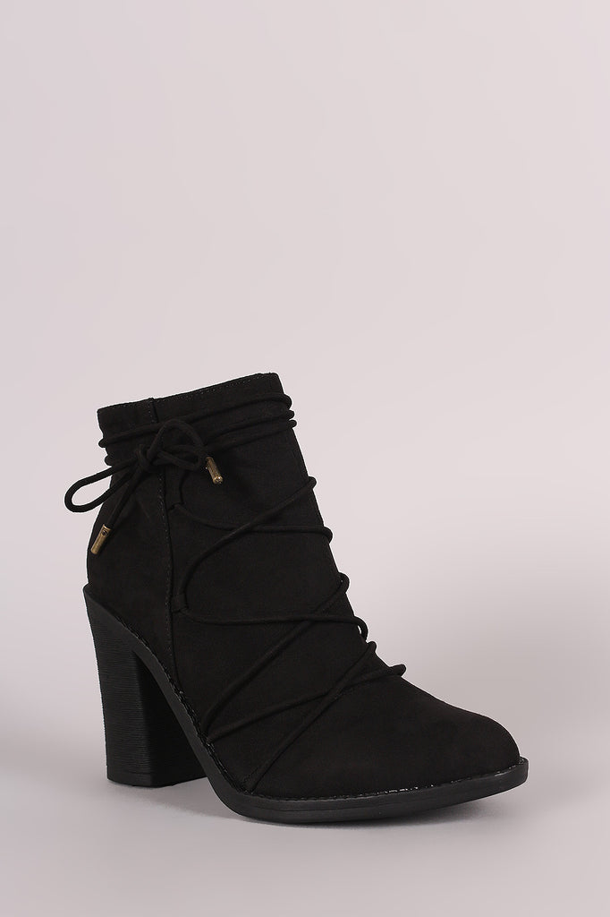 Bamboo Suede Lace Wrap Chunky Heeled Booties