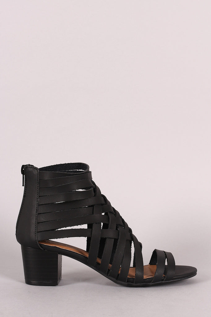 Qupid Vegan Leather Strappy Woven Block Heel Sandal