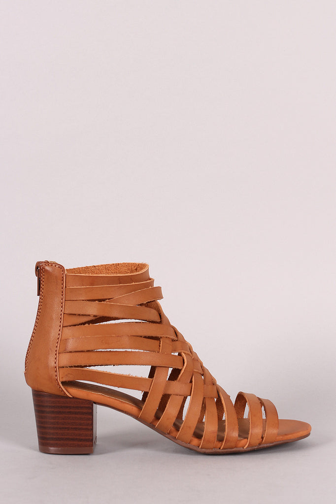 Qupid Vegan Leather Strappy Woven Block Heel Sandal