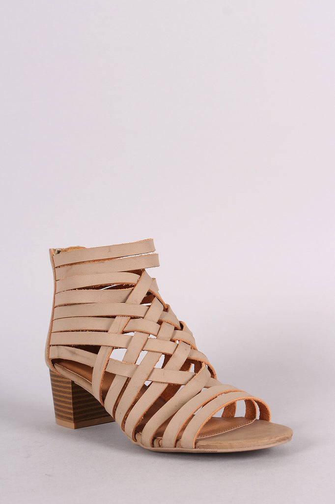 Qupid Vegan Leather Strappy Woven Block Heel Sandal