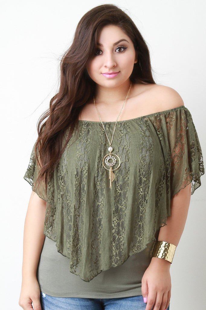 Lace Overlay Off The Shoulder Necklace Top