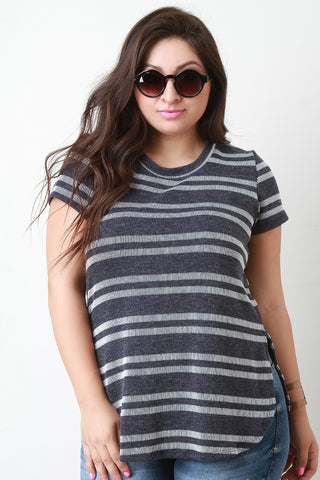 Striped Ribbed Knit Round Hem Top