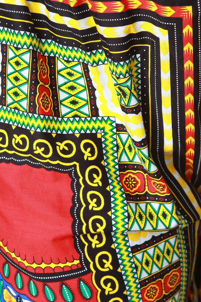 African Print Wide Leg Drawstring Pants