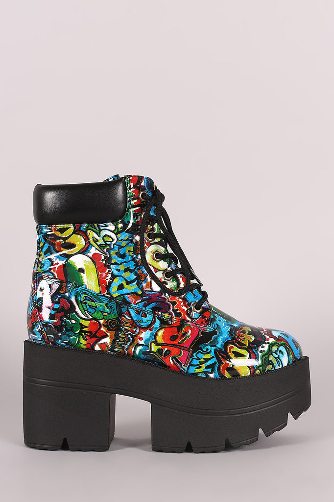 Shoe Republic LA Graffiti Lug Sole Chunky Platform Booties