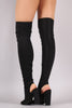 Peep Toe Fitted Chunky Heeled Over The Knee Boots