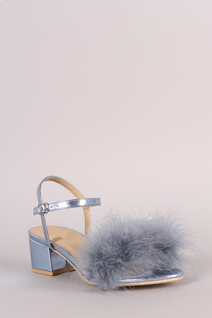 Fur Open Toe Ankle Strap Block Heeled Sandal