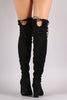 Delicious Suede Drawstring Chunky Heeled Boots