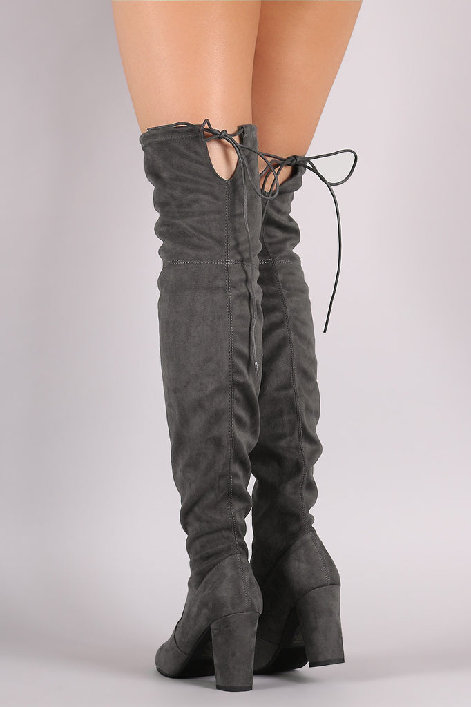 Delicious Suede Drawstring Chunky Heeled Boots