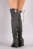 Delicious Suede Drawstring Chunky Heeled Boots