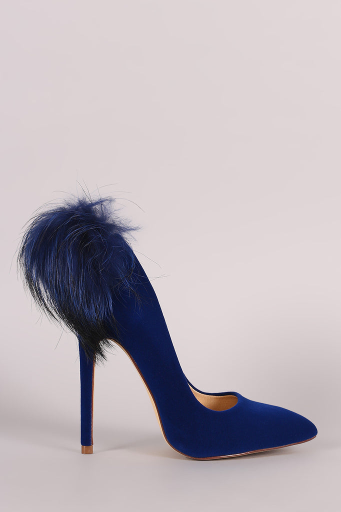 Velvet Fur Pompom Pointy Toe Stiletto Pump