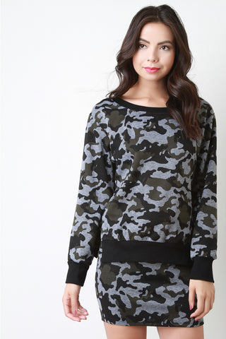 Tie Back Camouflage Sweater Top