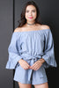 Chambray Ruffle Sleeve Bardot Romper