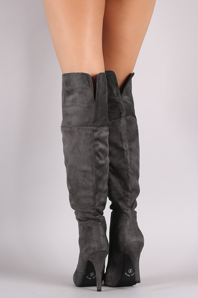 Suede Slit Pointy Toe Stiletto Over-The-Knee Boots