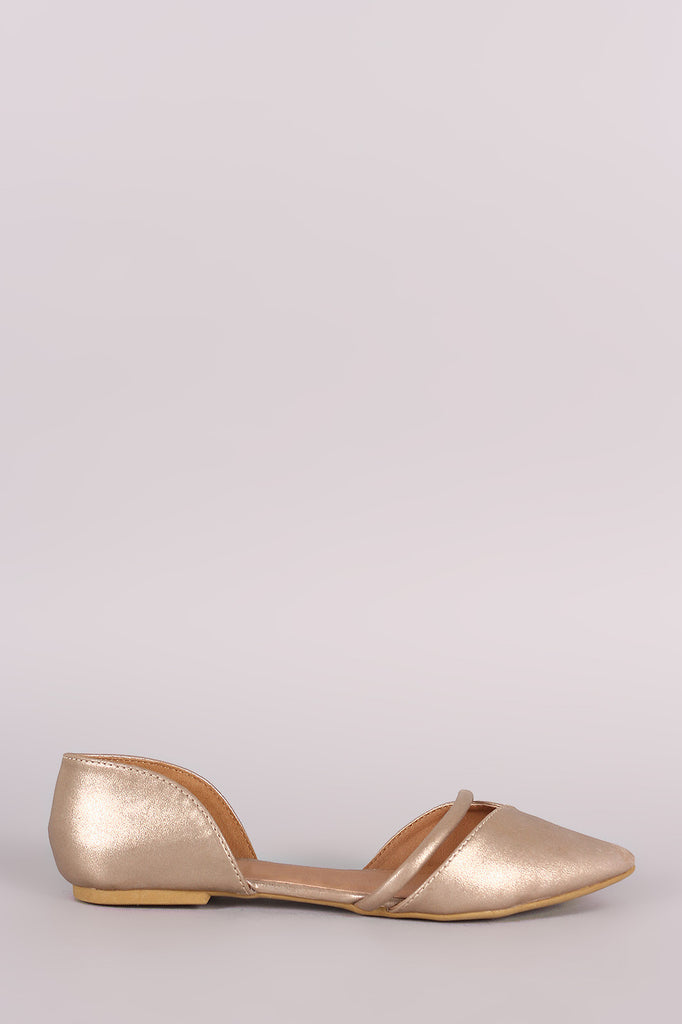 Qupid Metallic Pointy Toe Dorsay Flat