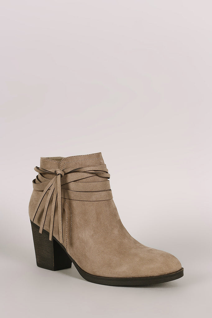 Bamboo Suede Tassel Chunky Heeled Western Booties