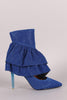 Glitter Tierd Ruffle Cutout Pointy Toe Stiletto Booties