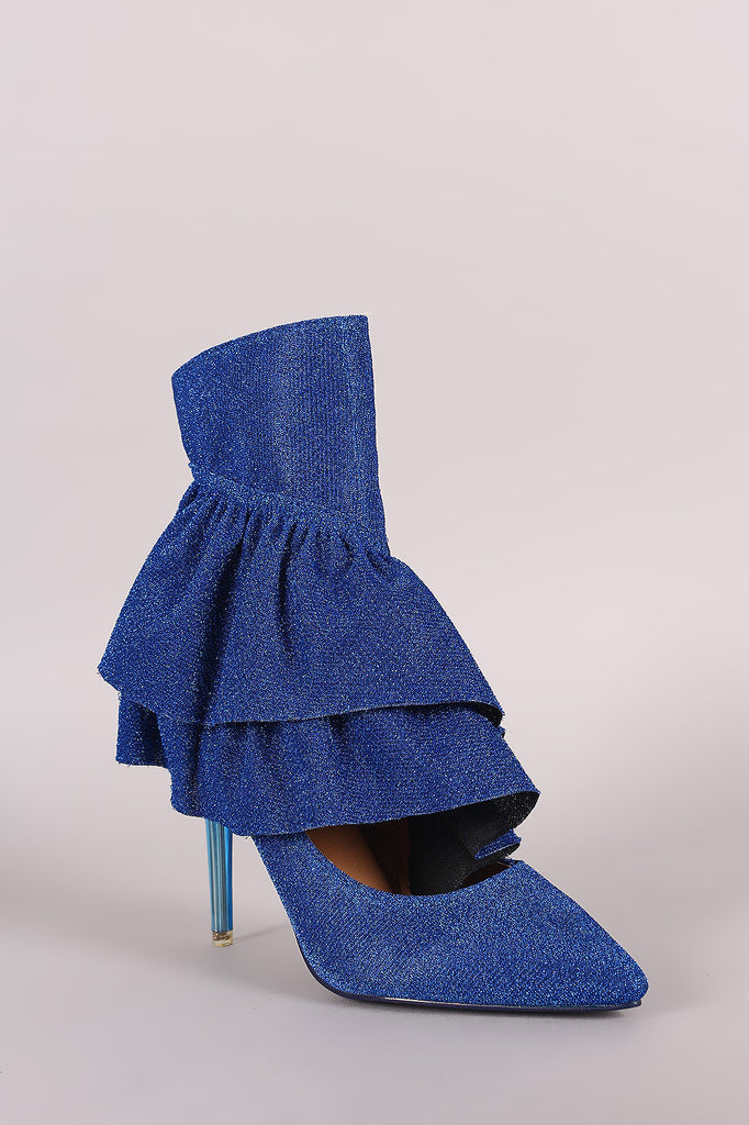 Glitter Tierd Ruffle Cutout Pointy Toe Stiletto Booties