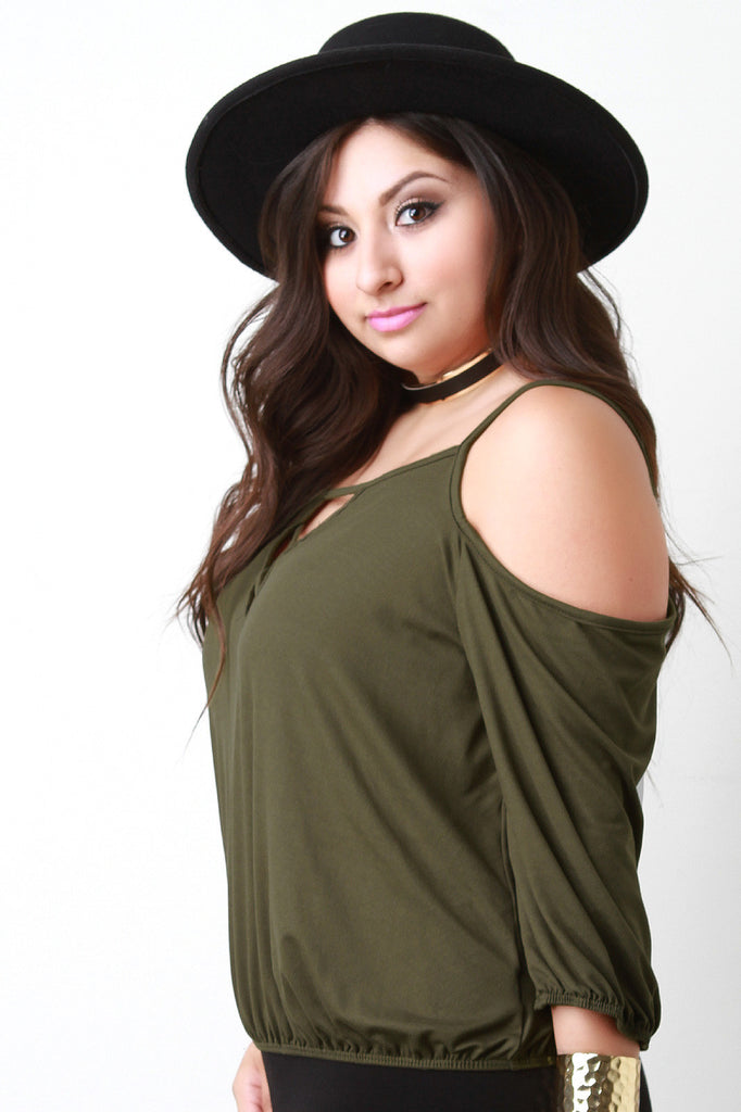 Cold Shoulder Criss Cross Key Hole Blouse