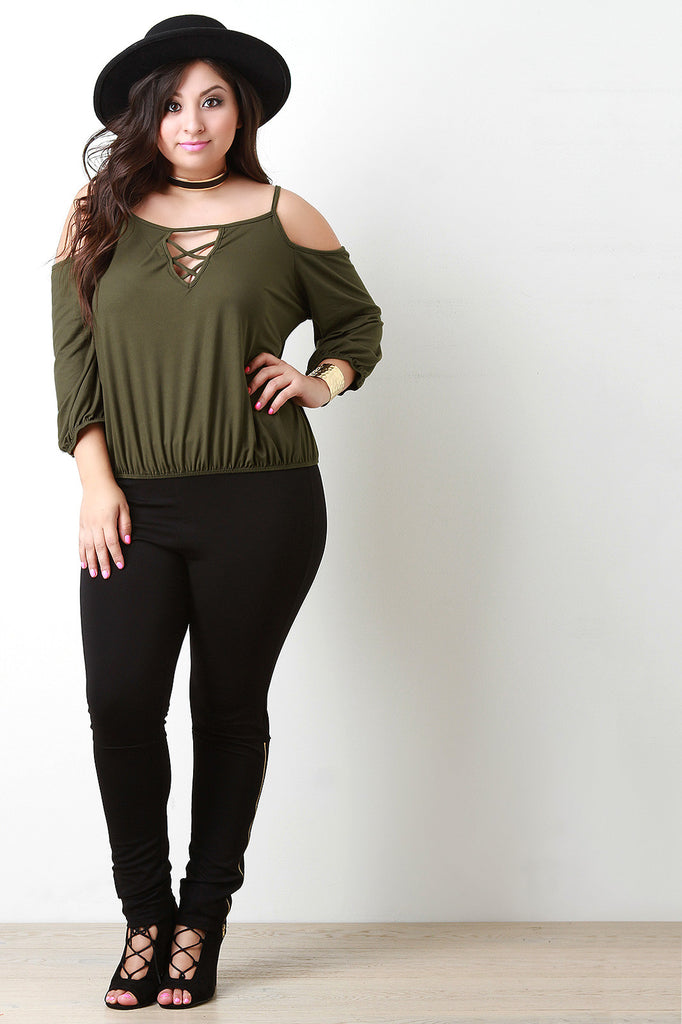 Cold Shoulder Criss Cross Key Hole Blouse