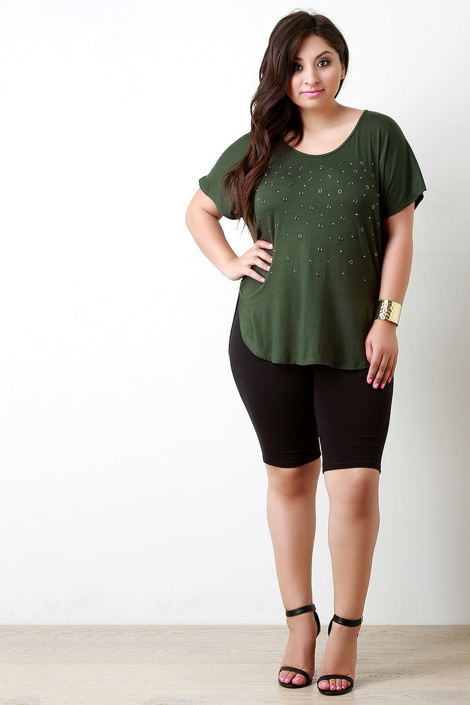 Grommets and Crystals Dolman Sleeve Tee